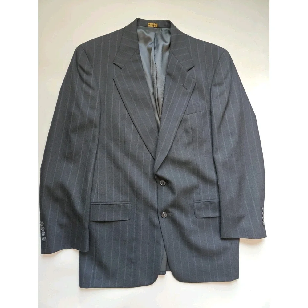 Austin Reed Wool Sport Coat 39R Navy Stripe Blazer USA 2 Button Mens